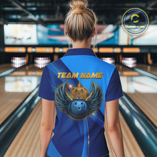 Load image into Gallery viewer, Blue and Gold Crown Bowling ball wings Bowling Shirts For Women Custom Bowling Team Outfits NQS10550