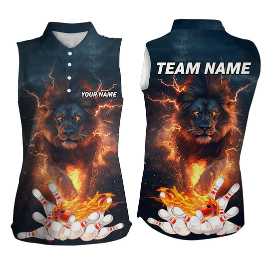 Lightning thunder storm Lion Flame Bowling sleeveless polo Shirt For Women Custom Bowling Team Jersey NQS8567