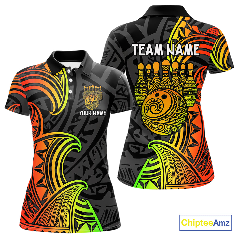 Personalized Black and Colorful Tribal pattern Bowling Shirts For Women Custom Team Bowling Jersey NQS10764