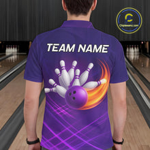 Load image into Gallery viewer, Purple Flame Bowling Polo, Quarter Zip Shirts For Men Custom Team Bowling Jersey Uniform NQS10768