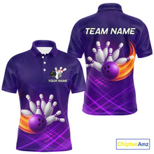 Load image into Gallery viewer, Purple Flame Bowling Polo, Quarter Zip Shirts For Men Custom Team Bowling Jersey Uniform NQS10768