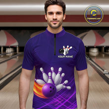 Load image into Gallery viewer, Purple Flame Bowling Polo, Quarter Zip Shirts For Men Custom Team Bowling Jersey Uniform NQS10768