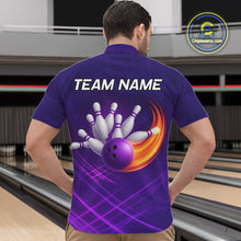 Load image into Gallery viewer, Purple Flame Bowling Polo, Quarter Zip Shirts For Men Custom Team Bowling Jersey Uniform NQS10768