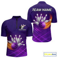 Load image into Gallery viewer, Purple Flame Bowling Polo, Quarter Zip Shirts For Men Custom Team Bowling Jersey Uniform NQS10768