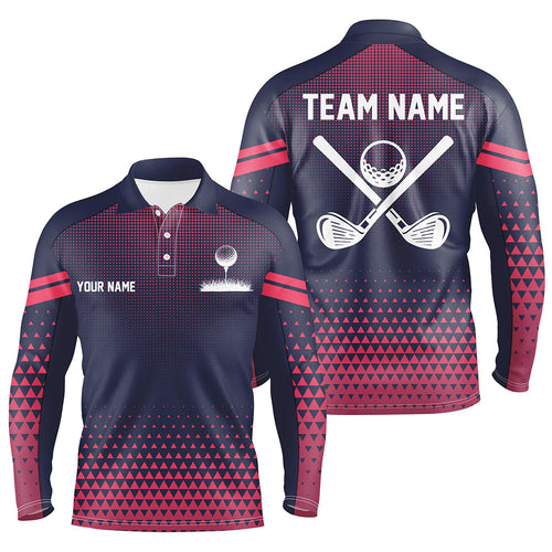 Blue Pink pattern Mens golf polos shirts custom male golf attire, golf outfit for mens NQS9290