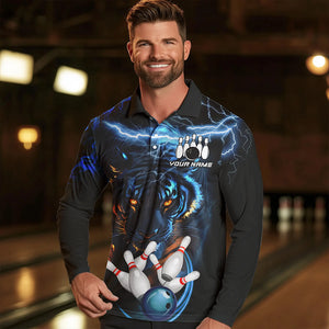 Personalized Blue Lightning Thunder Storm Tiger Bowling Shirts For Men Custom Bowling Team Jerseys NQS9466
