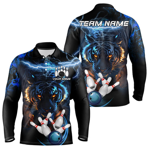 Personalized Blue Lightning Thunder Storm Tiger Bowling Shirts For Men Custom Bowling Team Jerseys NQS9466