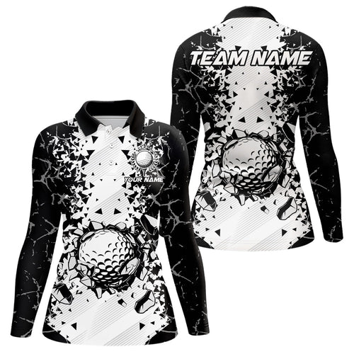 Black and White broken Golf ball Polo shirt for Women Custom Team golf uniform ladies golf tops NQS9787