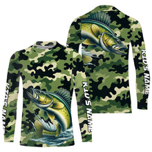 Load image into Gallery viewer, Black Green camo Walleye fishing Custom Long Sleeve Tournament Fishing Shirts, Walleye fishing Jerseys NQS7553