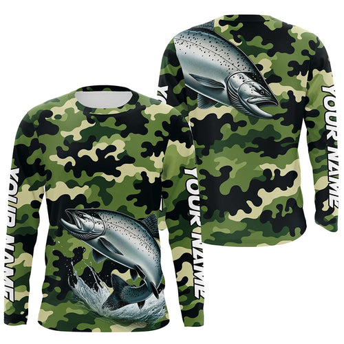 Black Green camo Chinook salmon fishing Custom Long Sleeve Tournament performance Fishing Shirts NQS7555