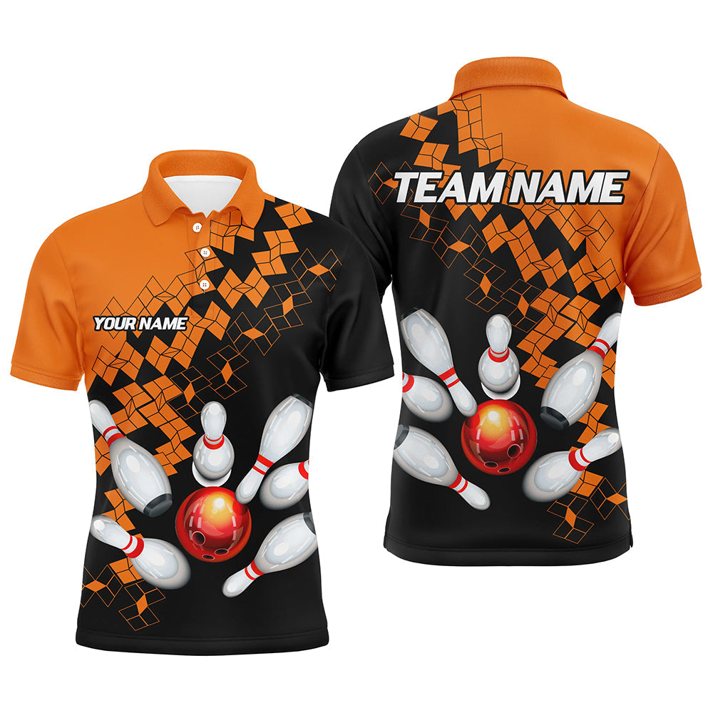 Black and Orange bowling jerseys Polo, 1/4 Zip Shirt for Men Custom Bowling Team shirts for bowlers NQS7708