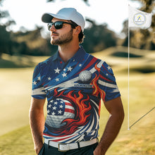 Load image into Gallery viewer, American Flag pattern Flame golf ball Mens Golf polo shirts Custom patriotic Golf Outfit For Mens NQS10038