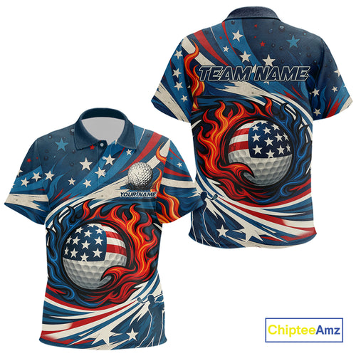 American Flag pattern Flame golf ball Kid Golf polo shirts Custom patriotic Golf Outfit For Kid NQS10038