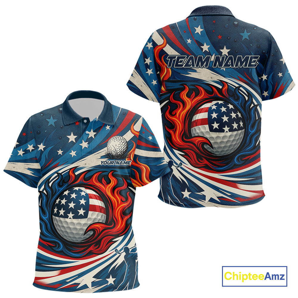 American Flag pattern Flame golf ball Kid Golf polo shirts Custom patriotic Golf Outfit For Kid NQS10038
