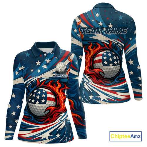 American Flag pattern Flame golf ball Women Golf polo shirts Custom patriotic Golf Outfit For Women NQS10038