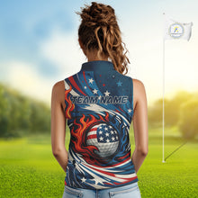 Load image into Gallery viewer, American Flag pattern Flame golf ball Sleeveless Golf polo shirts Custom patriotic women Golf Outfit NQS10038