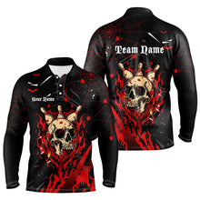 Load image into Gallery viewer, Black and Red Flame Bowling Skull Custom Halloween bowling Shirts for Men,Team Bowling jerseys NQS8155