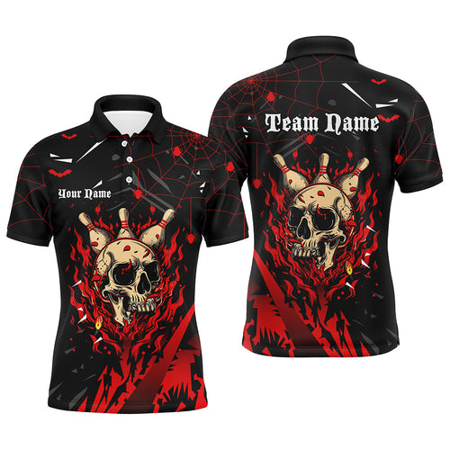 Black and Red Flame Bowling Skull Custom Halloween bowling Shirts for Men,Team Bowling jerseys NQS8155