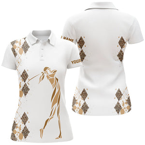 Leopard argyle pattern matching golf shirts for couples custom his and hers matching golf outfits NQS8378