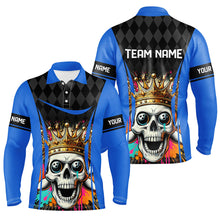 Load image into Gallery viewer, Black argyle pattern colorful Skull Custom Bowling Shirt for Men Personalized Bowling Team Jerseys NQS8380