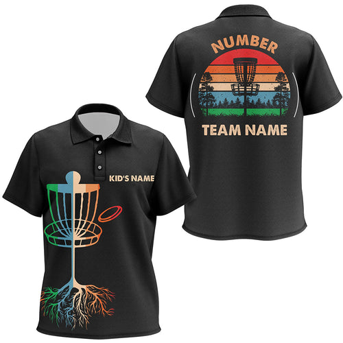 Retro Black Kid disc golf polos shirt custom disc golf team jersey for kid, disc golf wear NQS8577