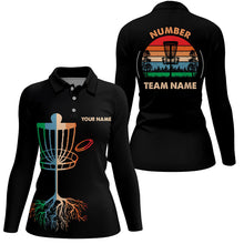 Load image into Gallery viewer, Retro Black Women disc golf polo shirt custom ladies disc golf team jersey, disc golf wear NQS8577