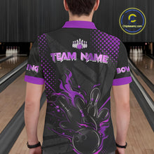 Load image into Gallery viewer, Personalized Black and Purple Flame Bowling Polo, 1/4 Zip Shirts For Men, Custom bowling Team Jerseys NQS10773