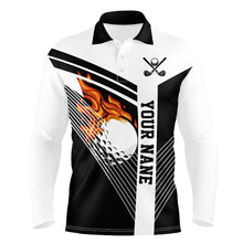 Load image into Gallery viewer, Black and White Flame Golf Ball Men golf polo shirt custom mens golf tops unique golf gifts NQS8832