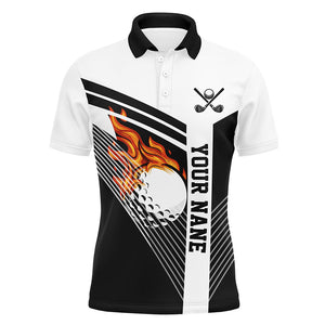 Black and White Flame Golf Ball Men golf polo shirt custom mens golf tops unique golf gifts NQS8832