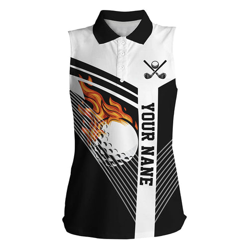 Black and White Flame Golf Ball Women sleeveless polo shirt custom ladies golf tops unique golf gifts NQS8832