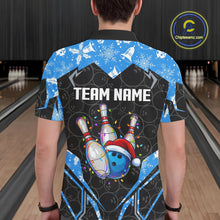 Load image into Gallery viewer, Black Camo Blue Christmas Bowling shirts for men Custom Team bowling jerseys gift for bowlers NQS10966