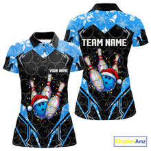 Load image into Gallery viewer, Black Camo Blue Christmas Bowling shirts for Women Custom Team bowling jerseys gift for bowlers NQS10966