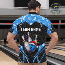 Load image into Gallery viewer, Black Camo Blue Christmas Bowling shirts for men Custom Team bowling jerseys gift for bowlers NQS10966