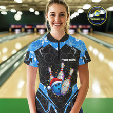 Load image into Gallery viewer, Black Camo Blue Christmas Bowling shirts for Women Custom Team bowling jerseys gift for bowlers NQS10966