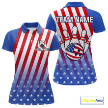 Load image into Gallery viewer, Red, White and Blue US Flag Bowling Shirts for Women Custom Patriotic Bowling Team Jerseys NQS11148