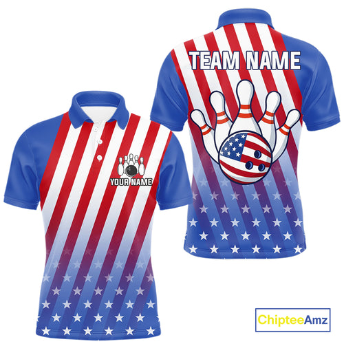 Red, White and Blue US Flag Bowling Shirts for Men Custom Patriotic Bowling Team Jerseys NQS11148