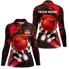 Load image into Gallery viewer, Women bowling polo shirts Custom red light camo Bowling Team league Jerseys, bowling gifts for bowlers NQS7379