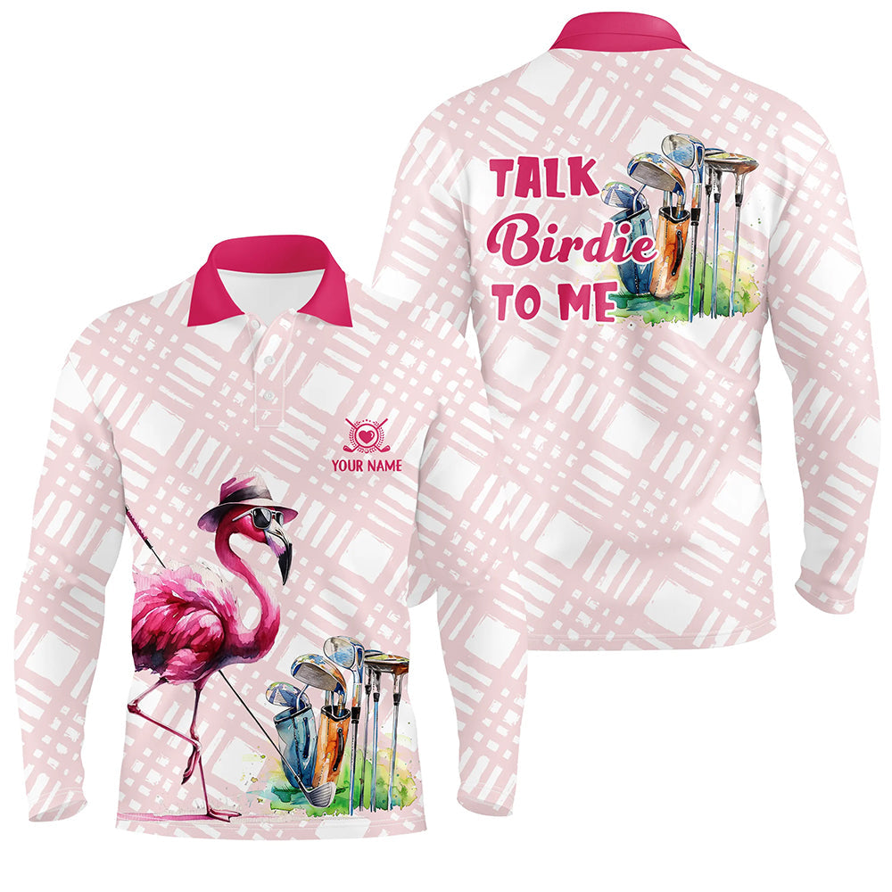 Mens golf polo shirts custom pink flamingo pattern golf shirts talk birdie to me NQS7565