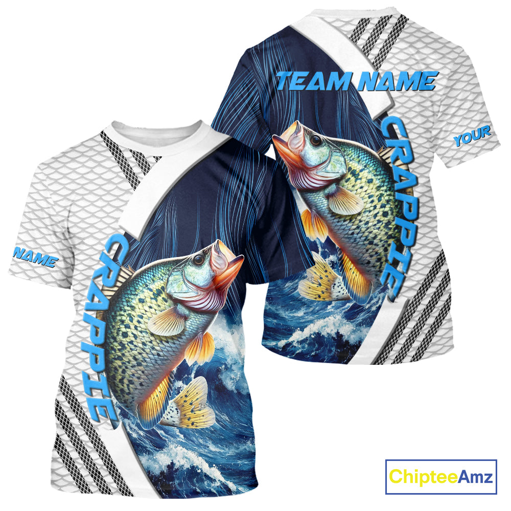 Blue and White Camo Crappie fishing Custom name sun protection Crappie fishing team jerseys NQS10555