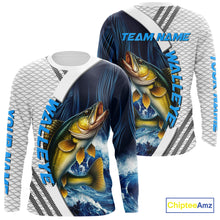 Load image into Gallery viewer, Blue and White Camo Walleye fishing Custom name sun protection Walleye fishing team jerseys NQS10556