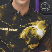 Load image into Gallery viewer, Yellow lightning thunder bowling American flag Eagle custom Mens Bowling Polo, Quarter Zip Shirts NQS10557