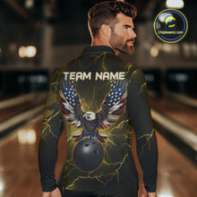 Load image into Gallery viewer, Yellow lightning thunder bowling American flag Eagle custom Mens Bowling Polo, Quarter Zip Shirts NQS10557