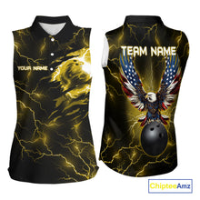 Load image into Gallery viewer, Yellow lightning thunder bowling American flag Eagle custom Women sleeveless Polo Shirt, team jerseys NQS10557