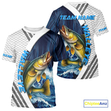 Load image into Gallery viewer, Blue and White Camo Walleye fishing Custom name sun protection Walleye fishing team jerseys NQS10556