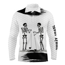 Load image into Gallery viewer, Black and White pattern Mens golf polo shirts custom funny skeleton Halloween mens golf apparel NQS8592