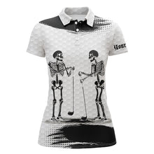 Load image into Gallery viewer, Black and White pattern Women golf polo shirts custom funny skeleton Halloween ladies golf apparel NQS8592