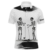 Load image into Gallery viewer, Black and White pattern Mens golf polo shirts custom funny skeleton Halloween mens golf apparel NQS8592