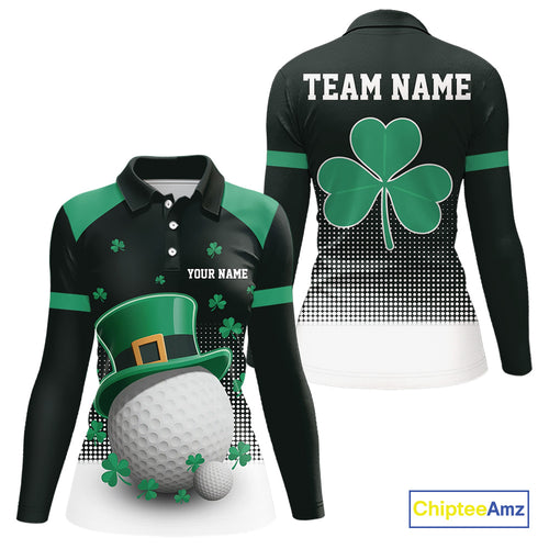 Green clover Golf Ball Women's polo golf shirts Custom St Patrick team golf top for ladies NQS10777