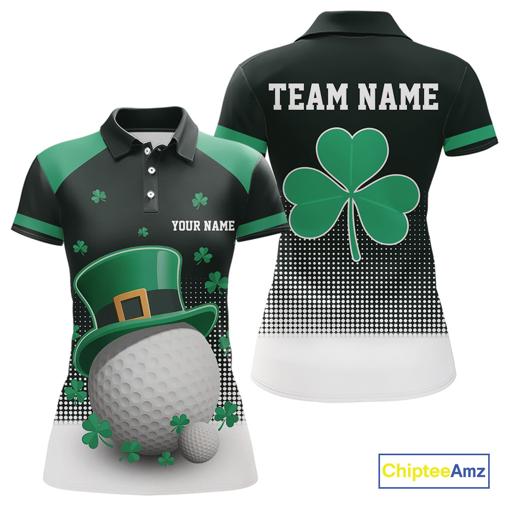 Green clover Golf Ball Women's polo golf shirts Custom St Patrick team golf top for ladies NQS10777