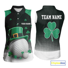 Load image into Gallery viewer, Green clover Golf Ball Women&#39;s Sleeveless polo golf shirts Custom St Patrick team golf top for ladies NQS10777